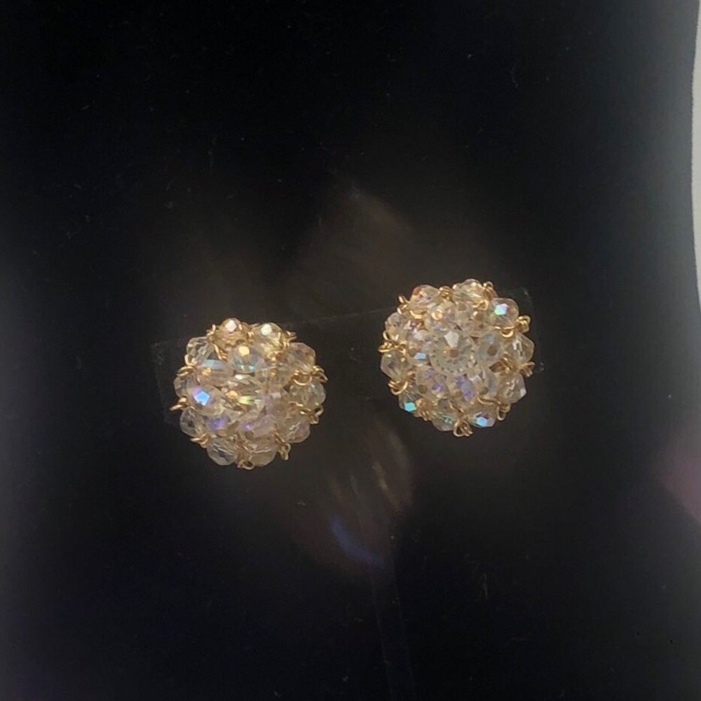 Aurora Borealis crystal cluster clip earrings
